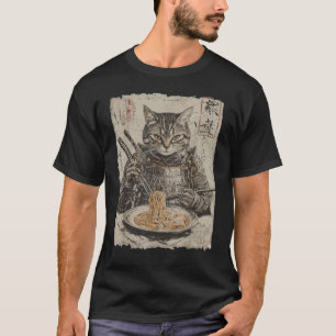 Camiseta Gato Samurái Ama Ramen Divertido Arte Japonés Anim