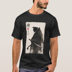 Camiseta Gato Samurái Arte con Tinta Katana Japonés Ilustra