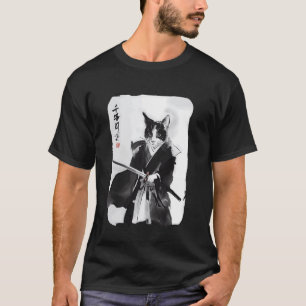 Camiseta Gato Samurái Arte de Guerrero Ukiyo-e Japonés Vint