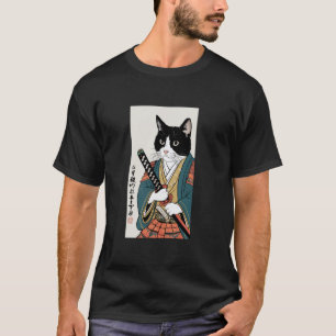 Camiseta Gato Samurái Arte Gráfico de Guerrero Ukiyo-e Vint