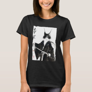Camiseta Gato Samurái Arte Japonés con Tinta Guerrero Vinta