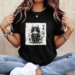 Camiseta Gato Samurái Arte Japonés Sumi-e Novedad Gato Kawa
