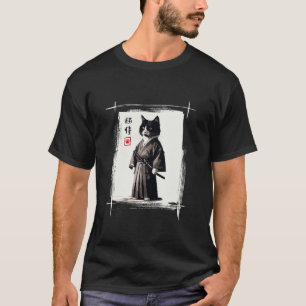 Camiseta Gato Samurai Arte japonés Sumi e Novedad Kawaii Di