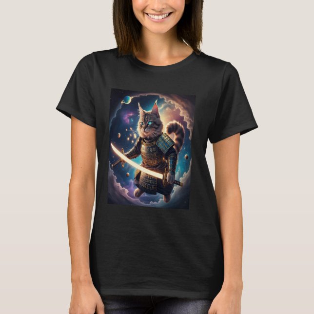 Camiseta Gato Samurái Astral Guardián de las Olas Celestial (Anverso)