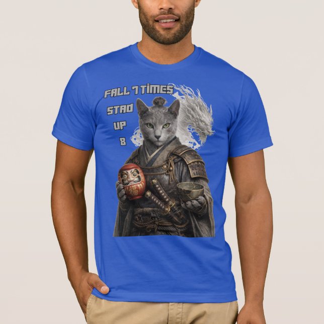 Camiseta Gato Samurái Azul Ruso (Anverso)