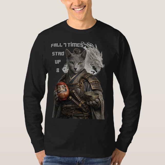 Camiseta Gato Samurái Azul Ruso (Anverso)
