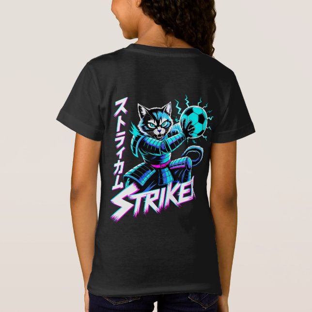 Camiseta Gato Samurái Ciberpunk Atacante Para Jugadores y F (Reverso)