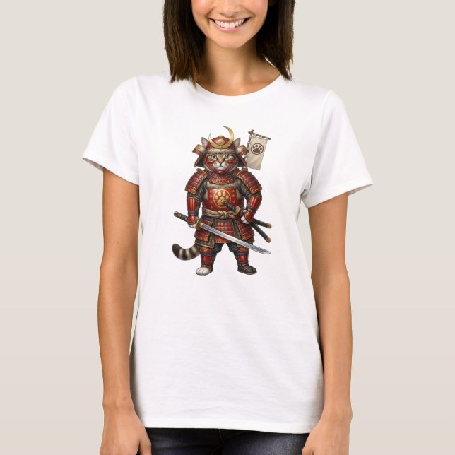 Camiseta Gato Samurái con Armadura Tradicional – con Espada (Anverso)