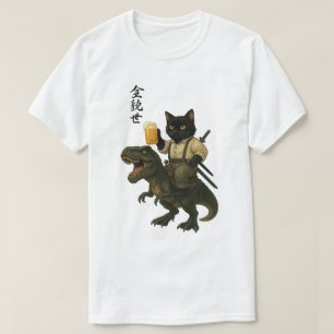Camiseta Gato Samurái con Cerveza & T-Rex Arte Japonés Re