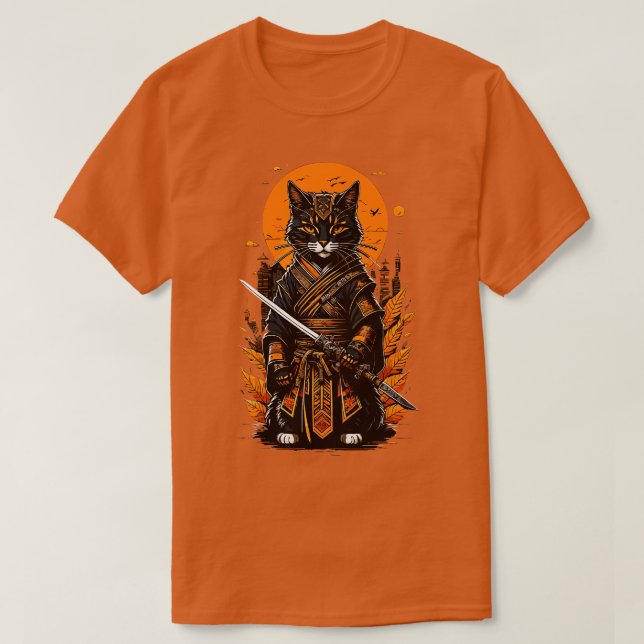Camiseta Gato samurai de luna amarilla (Diseño del anverso)