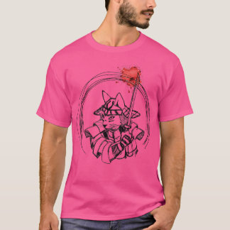 Camiseta Gato samurai dibujado a mano con manchas de sangre