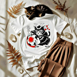 Camiseta Gato Samurái Elegante Fútbol Japonés Para Fanático