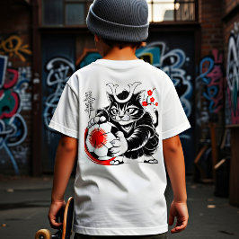 Camiseta Gato Samurái Elegante Japón Fútbol Para Fans De Fú