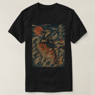 Camiseta Gato Samurái en Koi Fish - Vintage Japonés