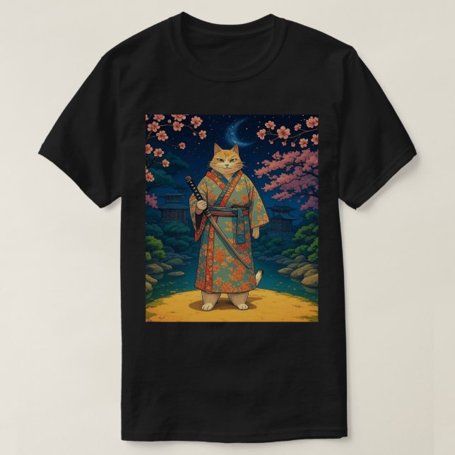 Camiseta Gato Samurái en un Kimono (Diseño del anverso)