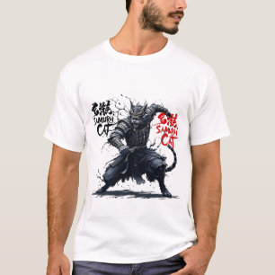Camiseta Gato Samurai Gráfico Tee Guerrero Vintage Japonés