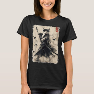 Camiseta Gato samurai gráfico Tee Warrior Vintage japonés