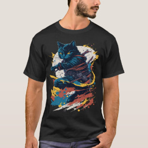 Camiseta Gato Samurái Guerrero Arte Felino Estilo Japonés