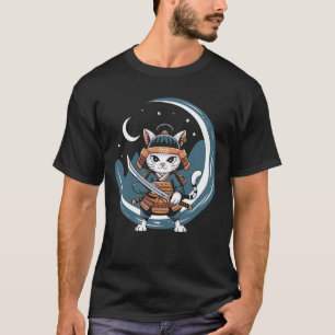 Camiseta Gato Samurái Guerrero Arte Luna Llena