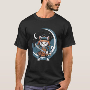 Camiseta Gato Samurái Guerrero Arte Luna Llena