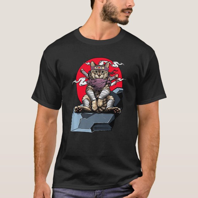 Camiseta Gato samurai guerrero japonés Katana Ninja Vi (Anverso)