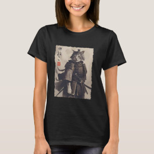 Camiseta Gato Samurái Guerrero Ukiyo Arte Tinta Gato Samurá