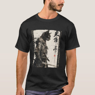 Camiseta Gato Samurái Guerrero Ukiyo Arte Tinta Gato Samurá
