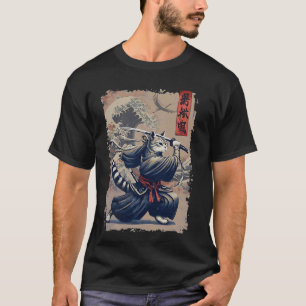 Camiseta Gato Samurái Guerrero Ukiyo Arte Tinta Gato Samurá