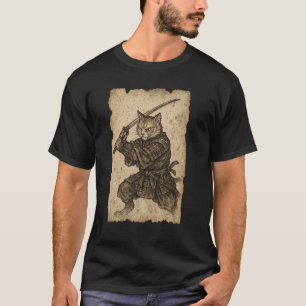 Camiseta Gato Samurái Guerrero Ukiyo-e Antiguo Esgrimiendo