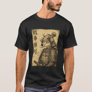 Camiseta Gato Samurái Guerrero Victoria Kanji Japonés Bushi