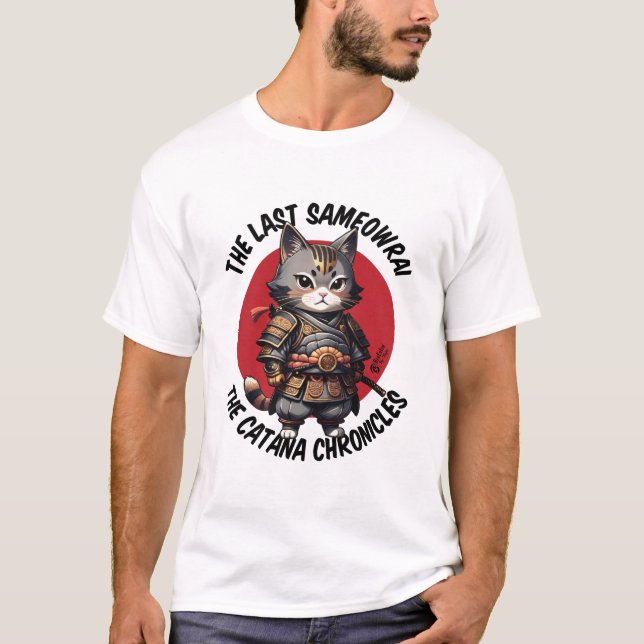 Camiseta Gato Samurai Hombres Blanco (Anverso)