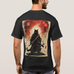 Camiseta Gato Samurai iluminado por la luna - Arte de Noir 