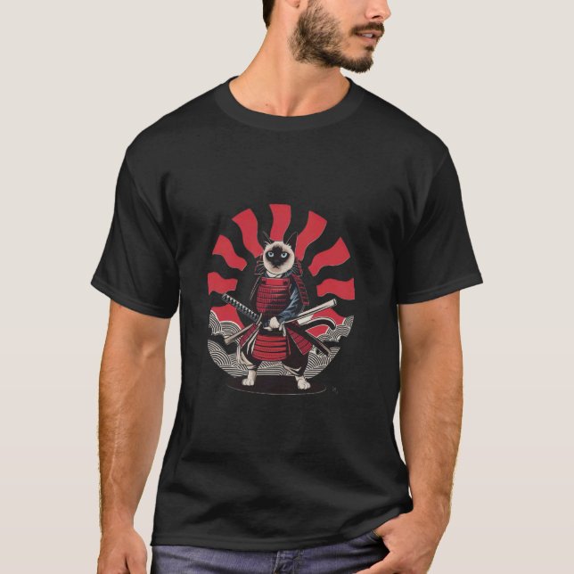 Camiseta Gato Samurái Intrépido Con Katana (Anverso)