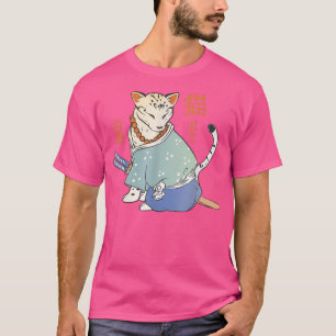 Camiseta gato samurai japonés