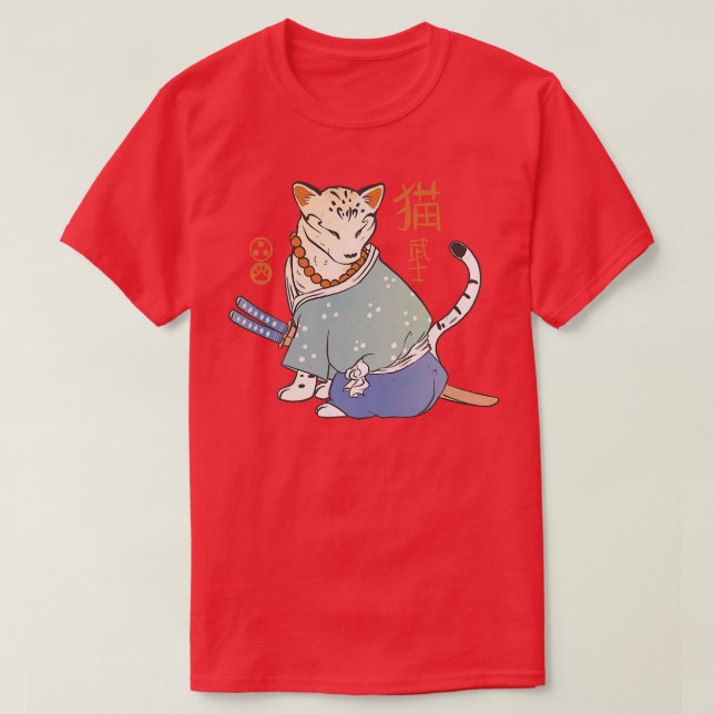 Camiseta Gato samurai japonés (2) (Diseño del anverso)