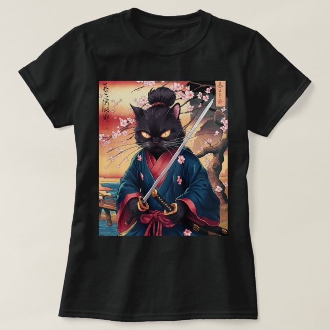Camiseta Gato Samurái Japonés Adorable (Diseño del anverso)