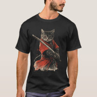 Gato Samurái Japonés Arte de Espada con Ropa Roja
