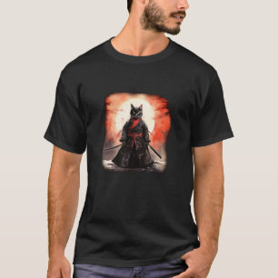 Camiseta Gato Samurái Japonés - Arte Neko Estética Oscura