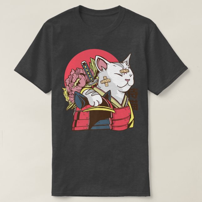 Camiseta Gato samurai japonés Cosplay Manga Anime Warrier   (Diseño del anverso)