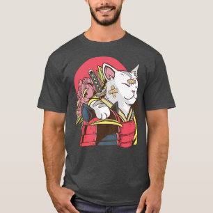 Camiseta Gato samurai japonés Cosplay Manga Anime Warrier  