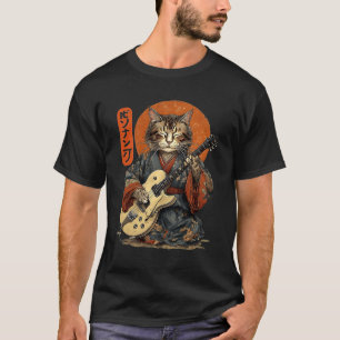 Camiseta Gato Samurai Japonés En Kimono Jugando El Electri