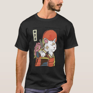 Camiseta Gato Samurái Japonés Estética Japonesa Bandera Del