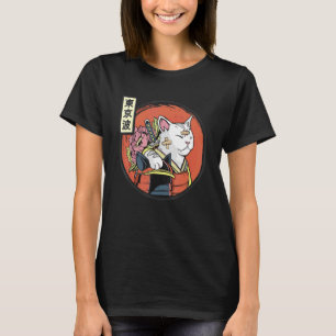 Camiseta Gato Samurái Japonés Estética Japonesa Bandera del