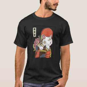 Camiseta Gato Samurái Japonés Estética Japonesa Bandera Del