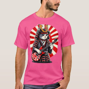 Camiseta Gato Samurai Japonés Jugando A La Guitarra Eléctri