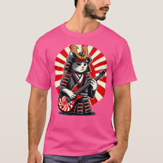Camiseta Gato Samurai Japonés Jugando A La Guitarra Eléctri