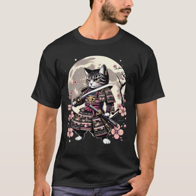 Camiseta Gato samurai japonés Kawaii Ninja Cat Cherry (Anverso)