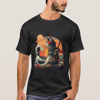 Camiseta Gato Samurai Japonés La Gran Ola De Hokusai