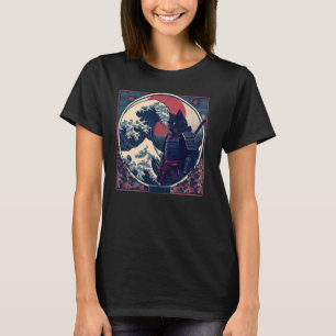 Camiseta Gato Samurái Japonés Ola Retro Vintage de Kanagaw