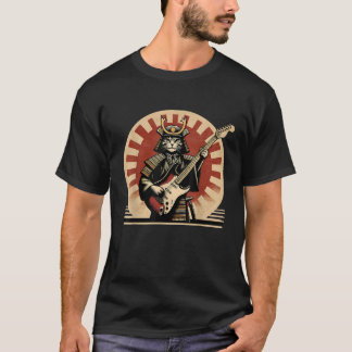 Camiseta Gato Samurái Japonés Tocando Guitarra Eléctrica Re